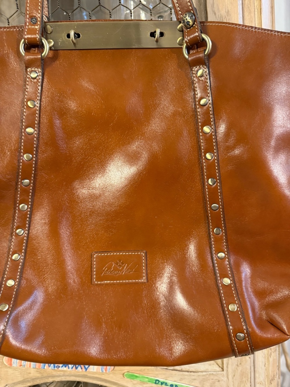 Patricia Nash Leather Tote Bag in Cognac Brown - Classic Studded Design - Picture 2 of 9